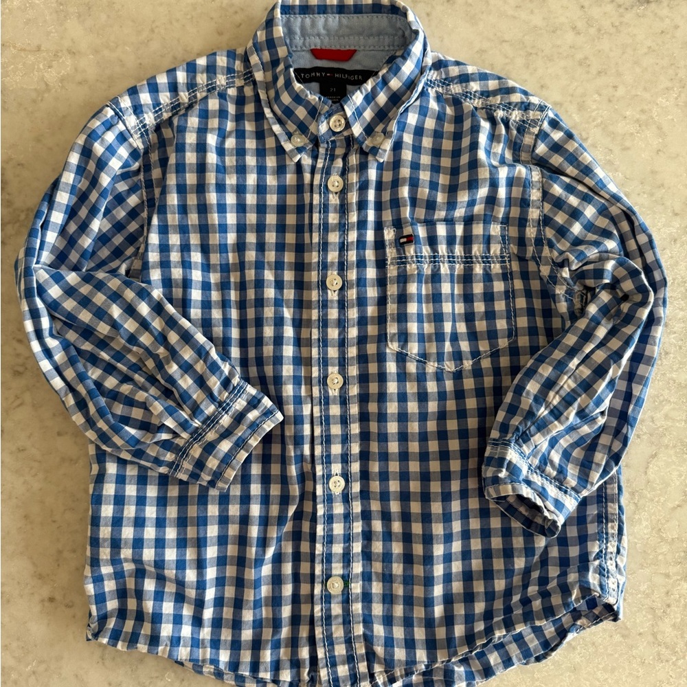 Tommy Hilfiger Kids White and Blue Plaid Shirt